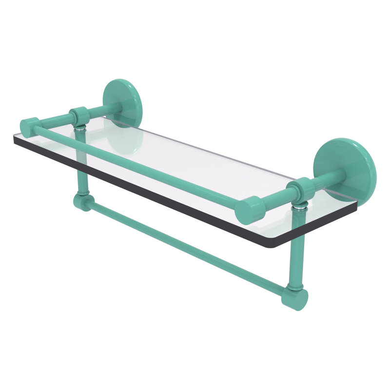 Tablette en verre avec barre à serviettes P1000, H 5 po x l 16 po x P 5 po, Vert écume de mer