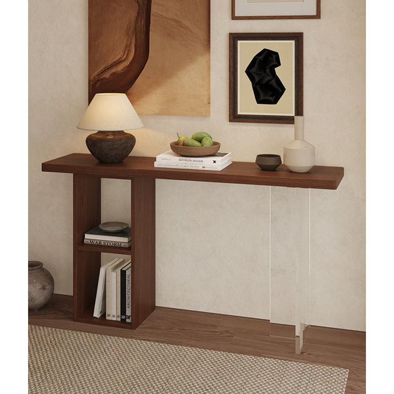 Console en bois transparente avec pieds en acrylique transparent pour le salon, H 29,5 po x l 39,4 po x P 9,8 po