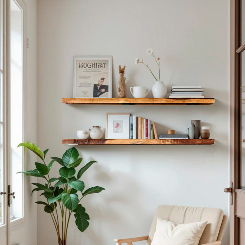 Pieced acacia wood shelf with live edge, 1.4" H x 42" W x 8" D