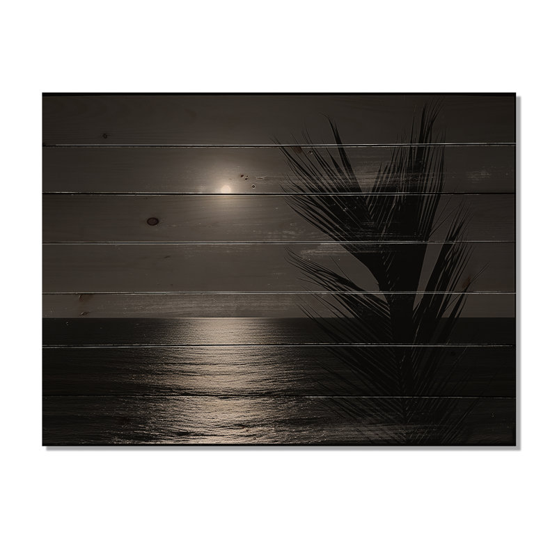 Palmier noir et blanc au clair de lune - Art mural en bois tropical côtier sur bois de pin naturel, H 30 po x l 40 po