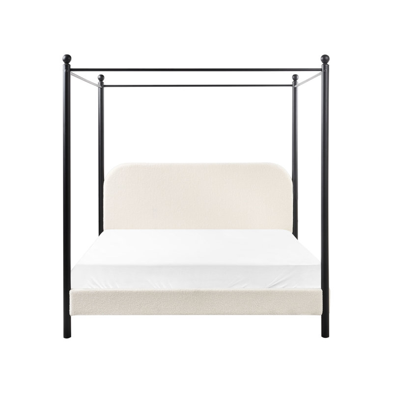 Four Poster Bed Boucle DANNEMOIS, White, European Kingsize (160 x 200 cm)