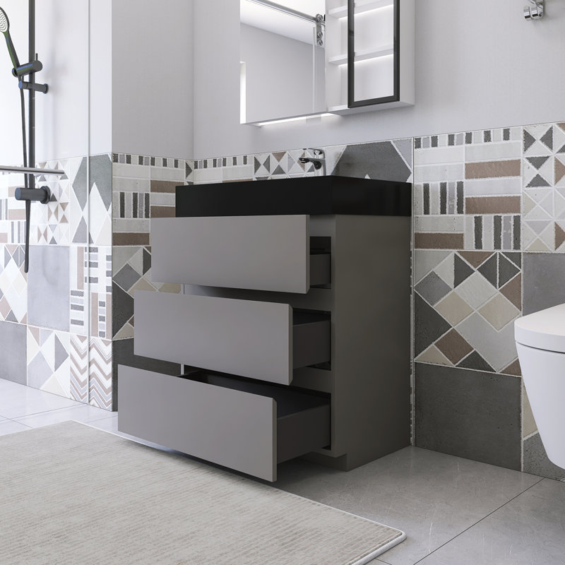 Ensemble de meuble-lavabo simple 29,9 po Satonia, Noir mat, Gris