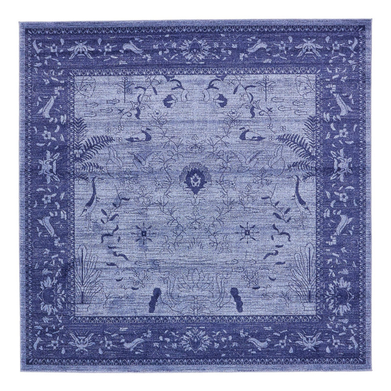 Godina Oriental Navy Blue Area Rug, Square 8'