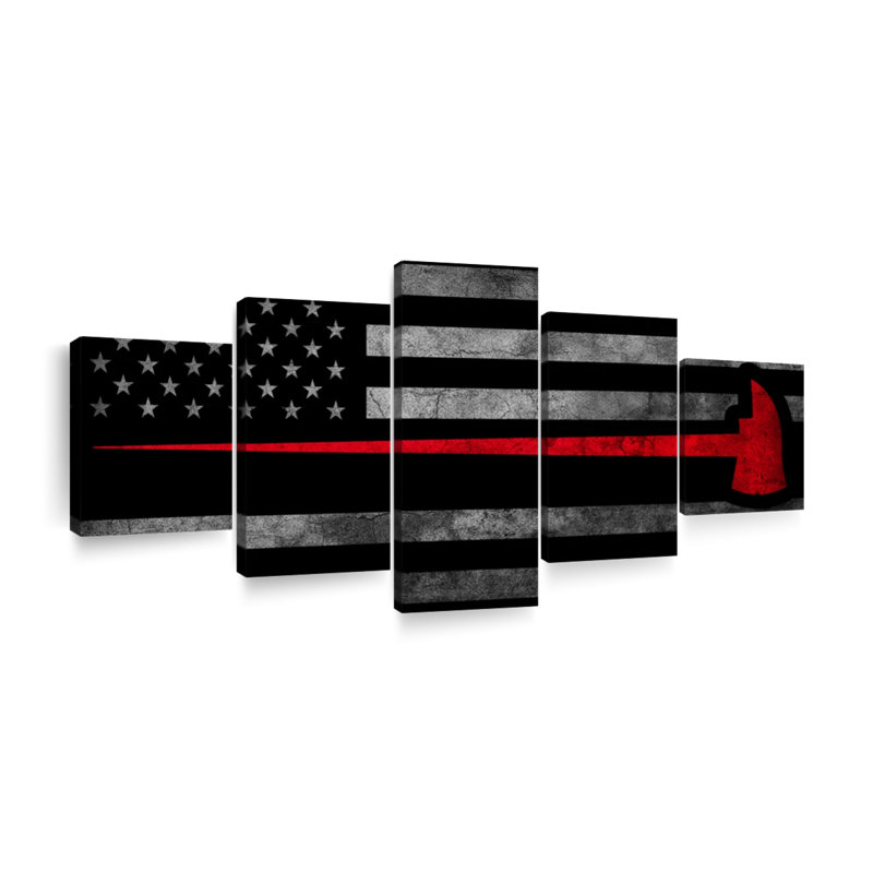 Firefighters " Firefighter Flag " by Echoes Of America 5 - Pieces, 30" H x 68" W x 1.25" D