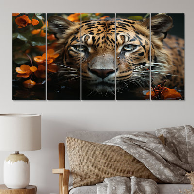 Portrait d'un tigre sauvage, photographie de nature II - animaux, impression d'art mural - 5 panneaux égaux