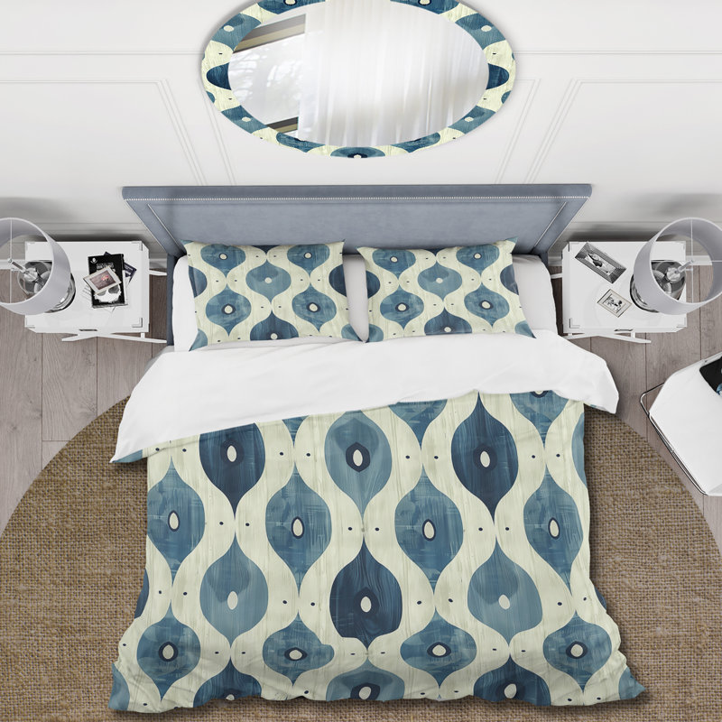 Ensemble de housse de couette Blue Ogee Patterns IV - Midcentury, Housse de couette très grand + 2 taies décorativ
