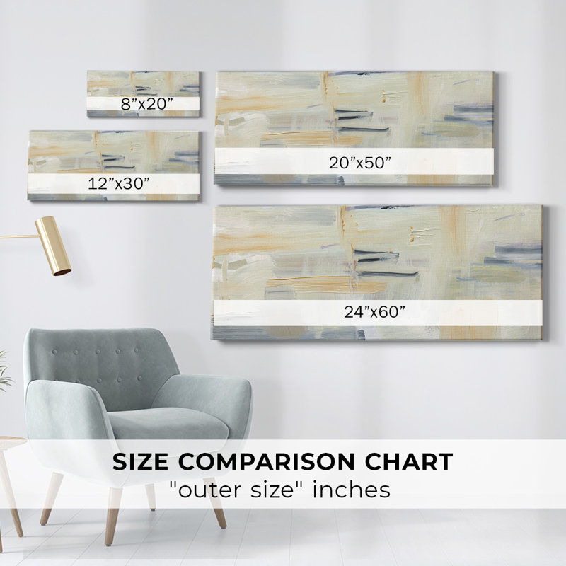 Gris et or abstrait sur toile, H 24 po x l 60 po x P 1,5 po