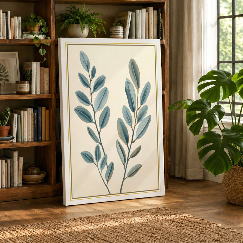 Feathered Plant Study Botanical - Wrapped Canvas, 18x12 - 45.7 x 30.5 cm, Black Border