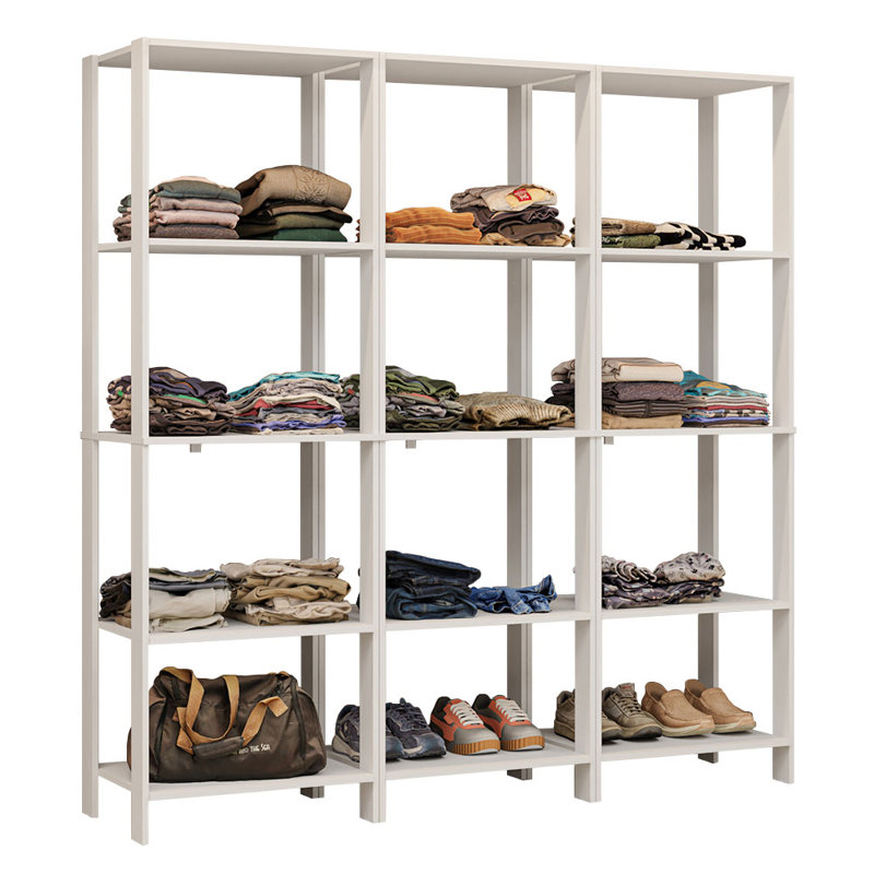  Wardrobe Clothes Storage Rack with 15 Open Shelves 70"L Multiuse Modular Cabinet for Bedroom Organization - White, White
