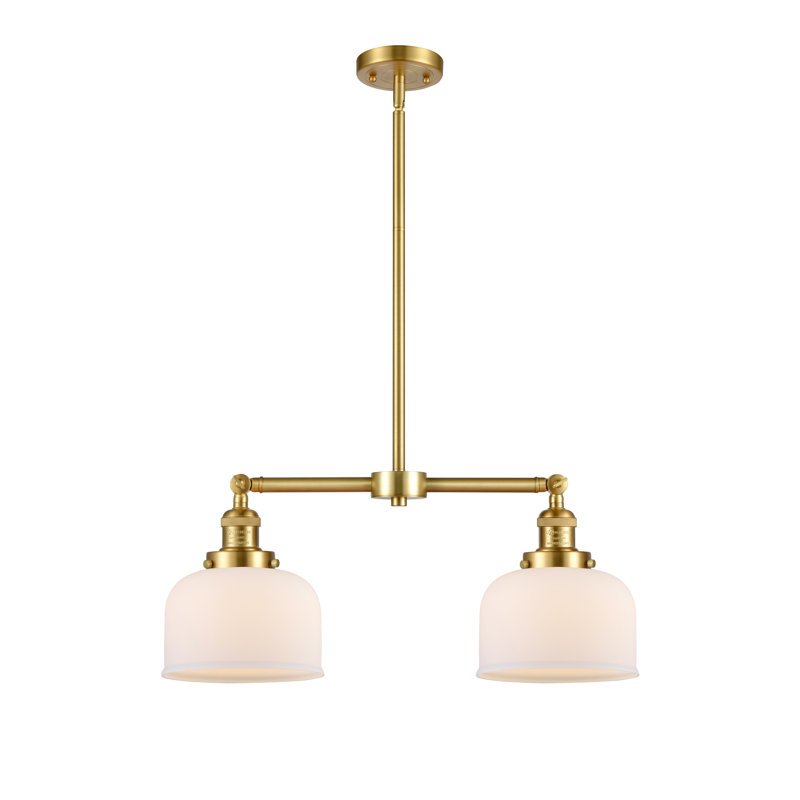 Large Bell 8" - 2 Light 21" Island Light, Matte White, Satin Gold, LED
