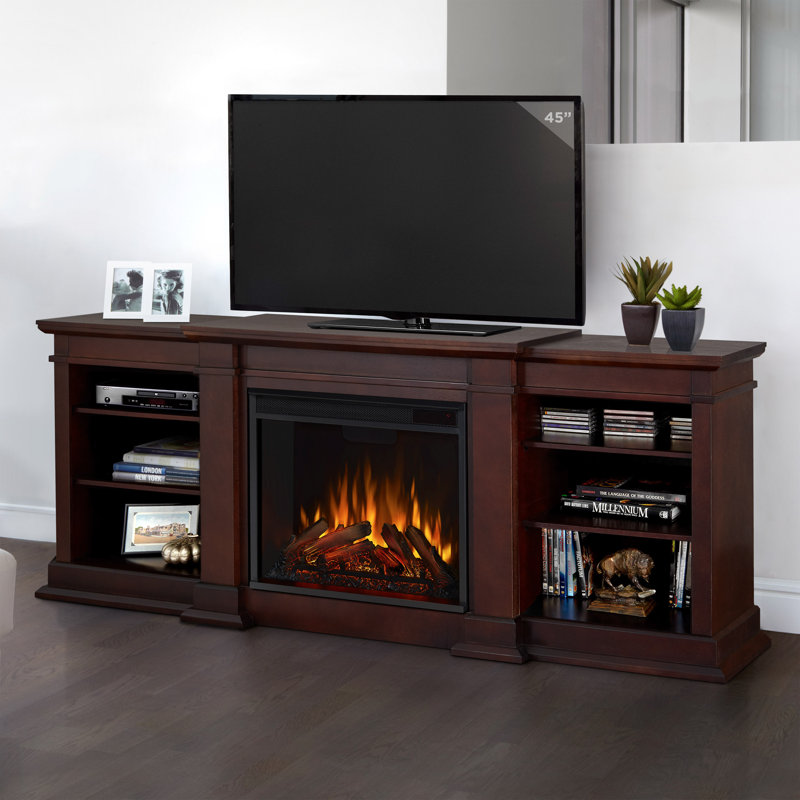 Fresno TV Stand with Fireplace, Dark Walnut