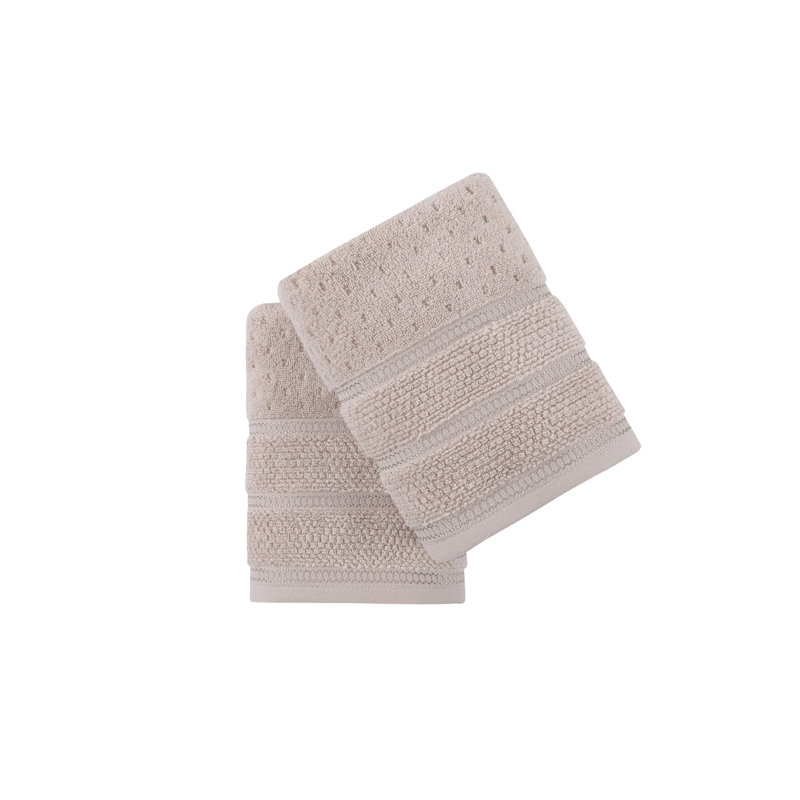 2 Piece 100% Cotton Hand Towel Set, Light Brown