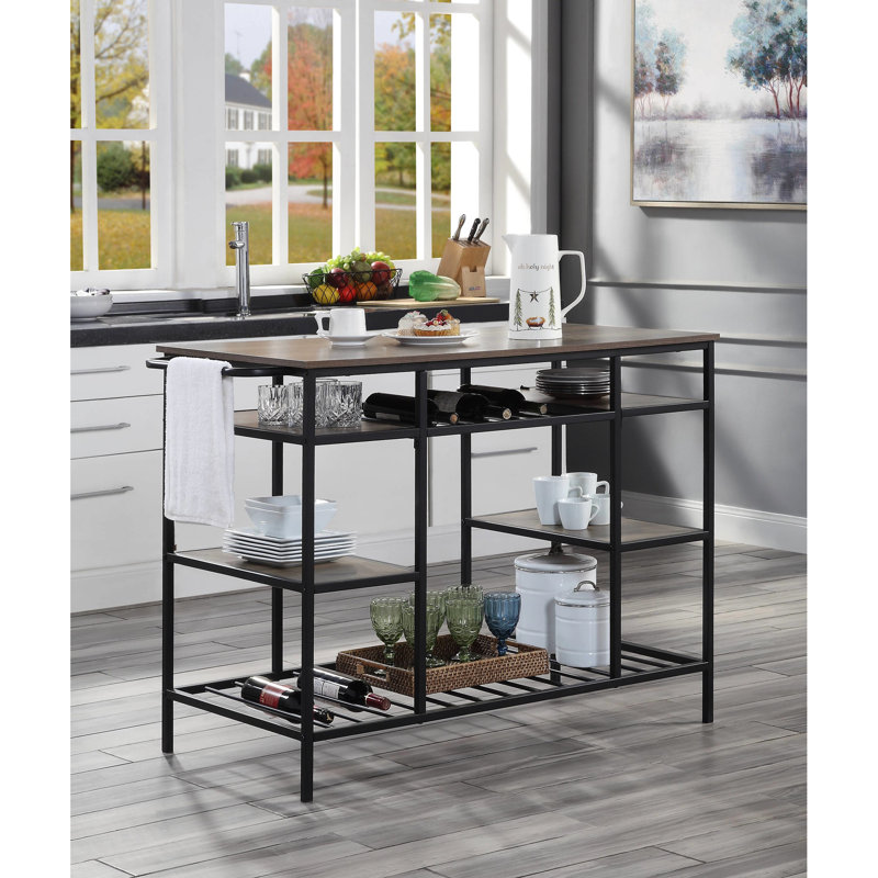 Îlot de cuisine de style rustique avec plateau en bois composite et placage thermolaqué