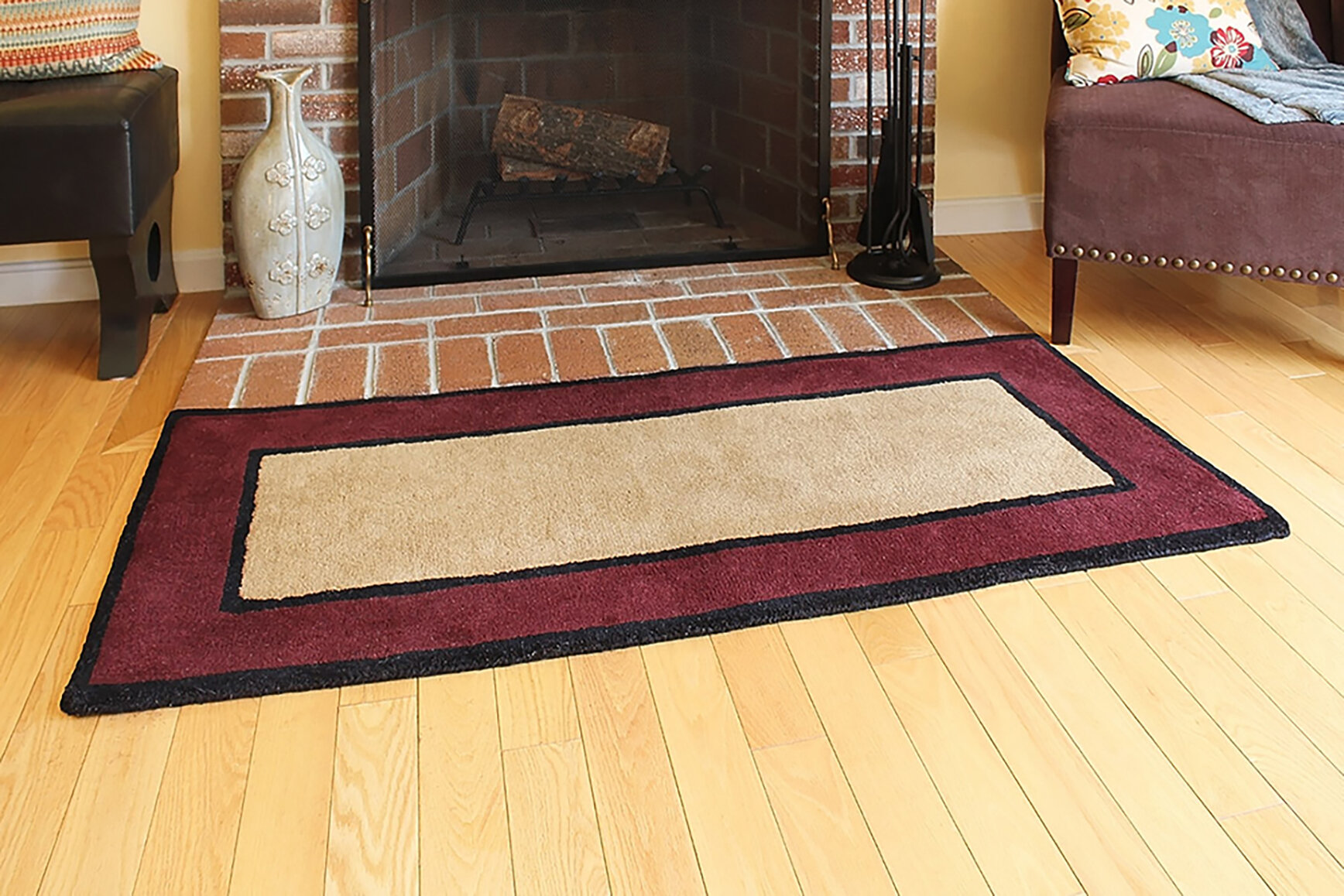 Hand-Tufted Fire Resistant Scalloped Wool McLean Hearth Rug - Brown/Gold