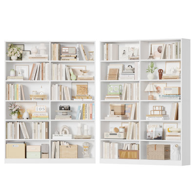 Bibliothèque double en bois à 6 niveaux H 74,3 po x l 47,2 po (ensemble de 2)
