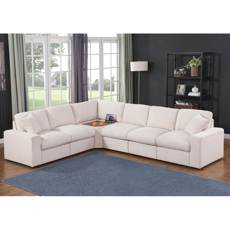 Dessire Corner Modular Sectional Sofa With Table Cupholder Console And USB Port