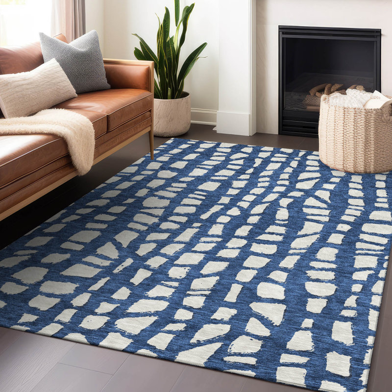 Premium Machine Washable Prisco Navy Rug, Rectangle 5' x 7'6"