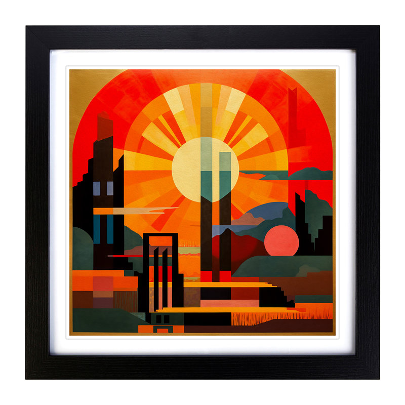 Japanese Sunset Constructivism No.1 - Framed Print, Black