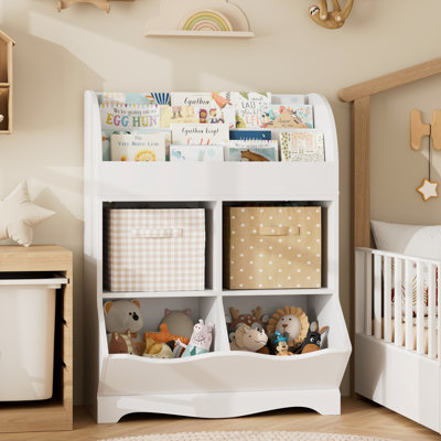 Kupang 35.1"H Wood Storage Cube Bookcase with Display Shelf, White