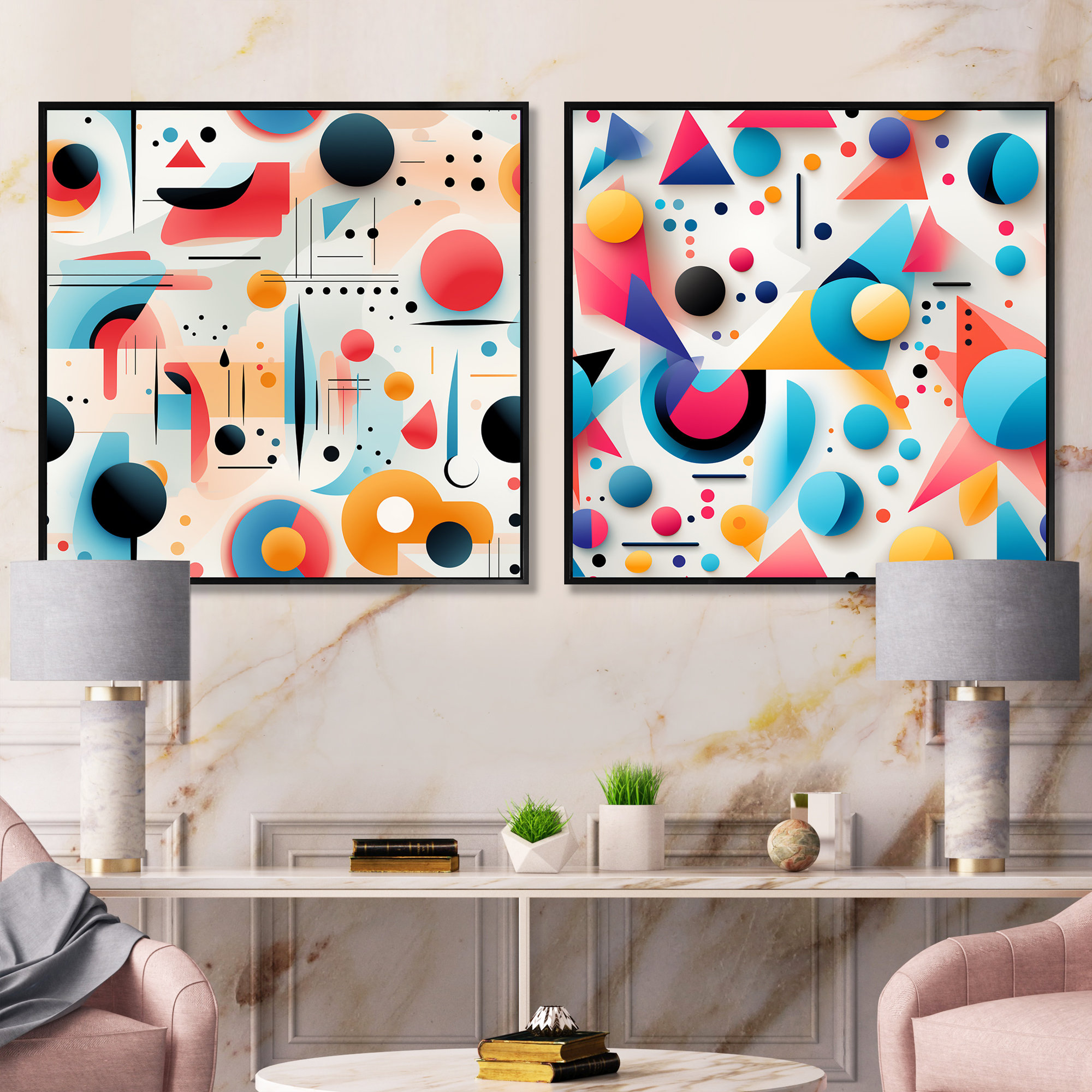 Design Art Pink And Blue Midcentury Trendy Patterns - Abstract Shapes ...