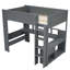 Lit mezzanine double en bois avec bureau, tablettes multiples, DEL et station de charge
