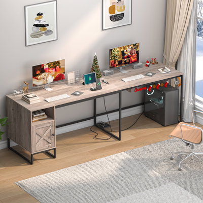 Bureau d'ordinateur en L à hauteur ajustable avec armoire Jaedynn