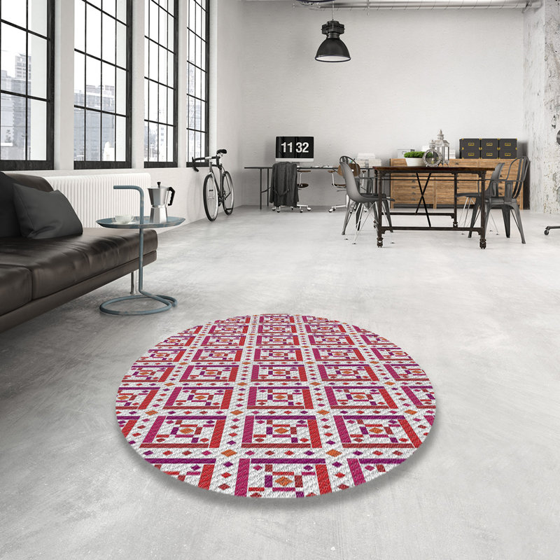 Tapis abstrait beige / rose, Rond 8 pi