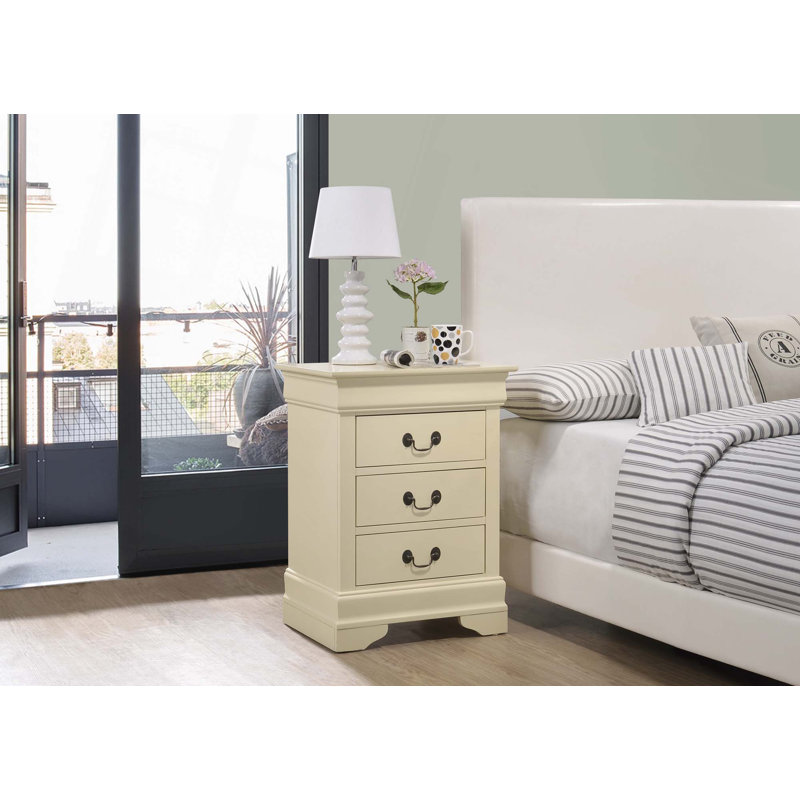 Table de chevet traditionnelle avec tiroirs, Beige