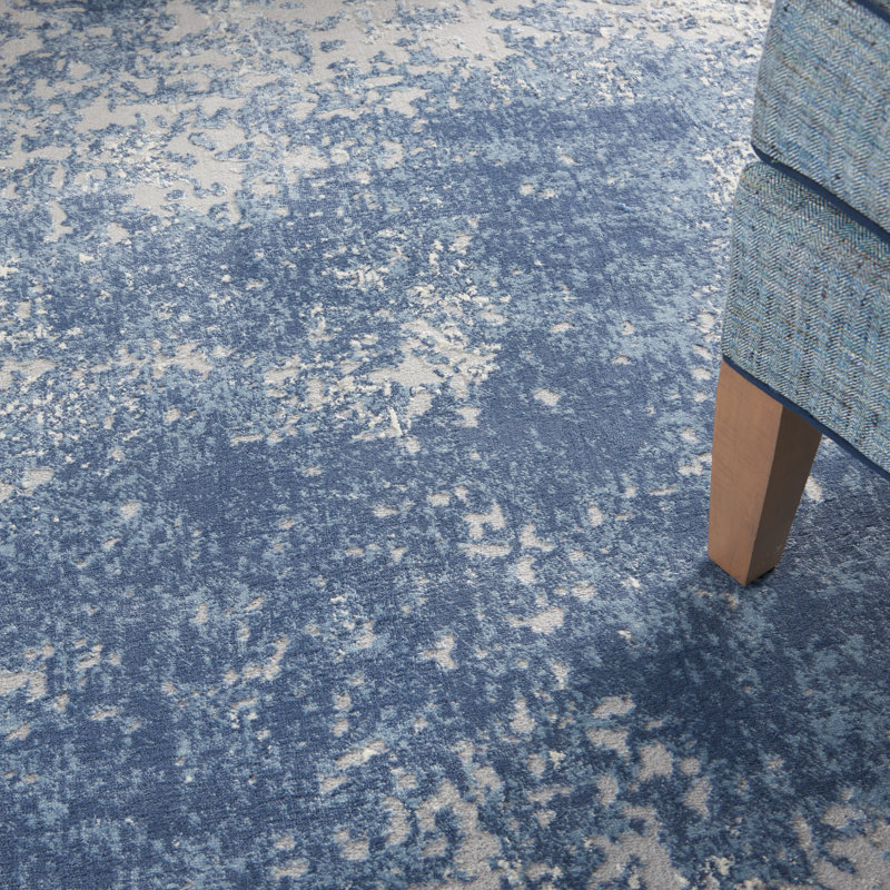 Keena Ivory/Navy Blue Area Rug, Runner 2'2" x 7'6"