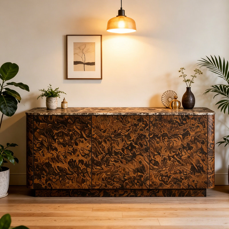 Armoire de rangement 62,99 po avec plateau en marbre et placage de bois massif