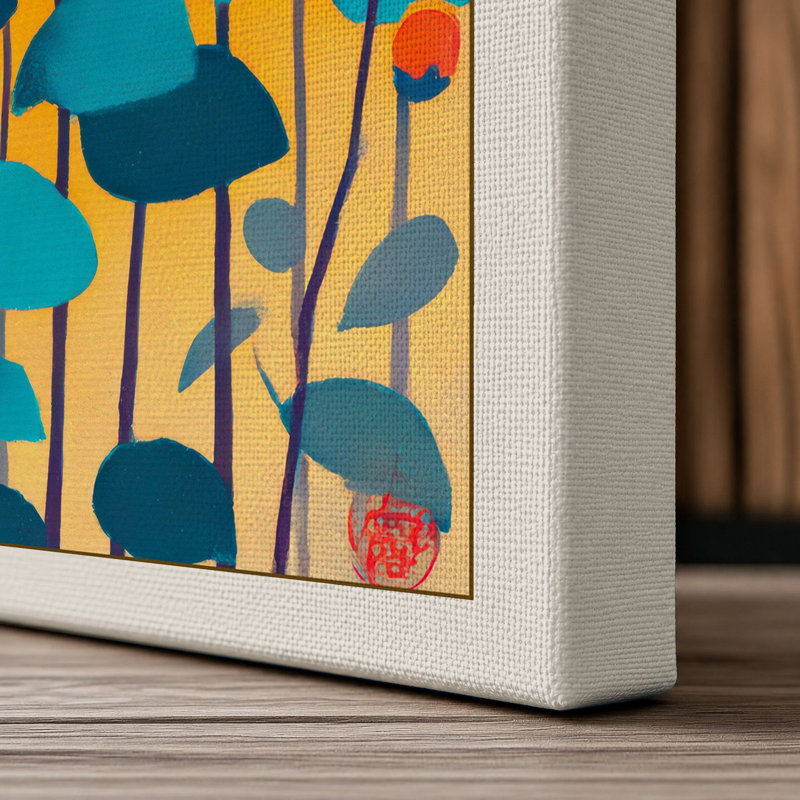 White Blooms And Teal Botanical - Print, 30x20 - 76.2 x 50.8 cm, Cream Border