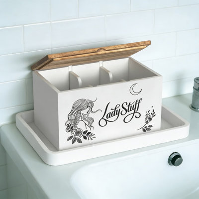 Wooden Feminine Product Organizer With Lid - Stylish Bathroom Storage Box For Tampons, Pads, And Personal Care Essentials, Multi-Compartment Design