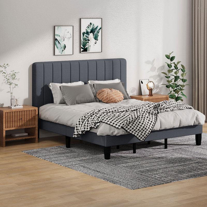 Upholstered Panel Bed, Gray, King