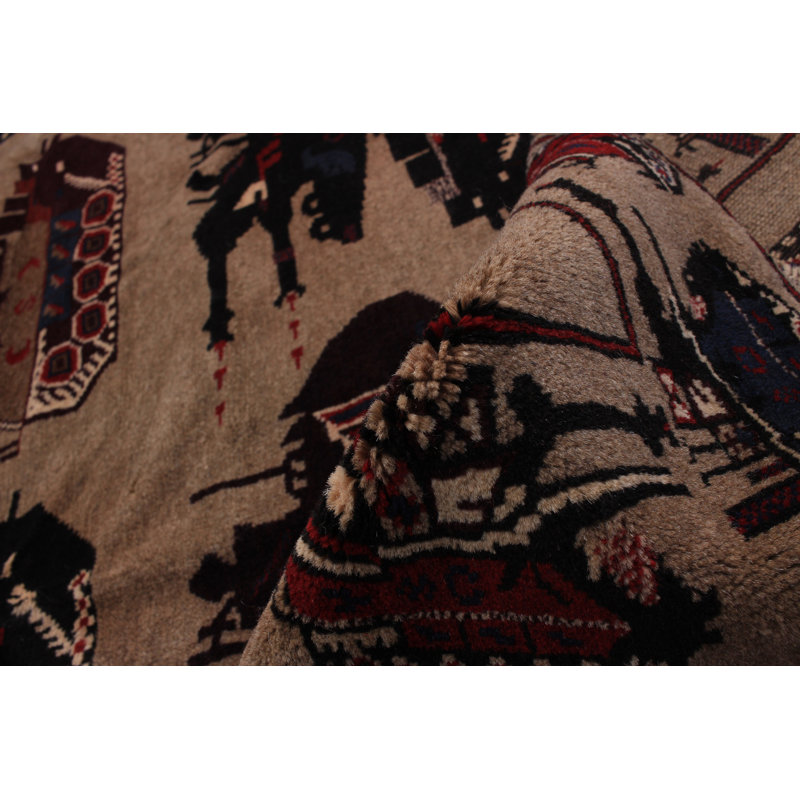 Tapis unique en laine noué à la main style Baluch des années 2010 de 6 pi 11 po x 9 pi beige / brun Areil