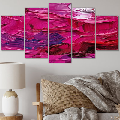 Viva Magenta Bliss Wildness V - Art mural abstrait sur toile - 5 panneaux