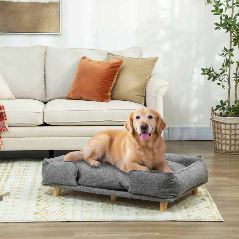 Tucker Murphy Pet™ Dog Sofa, Elevated Dog Couch For Large Dogs, Removable Washable Pet Sofa Cat Bed With Anti-Slip Foot Pads, Dark Grey