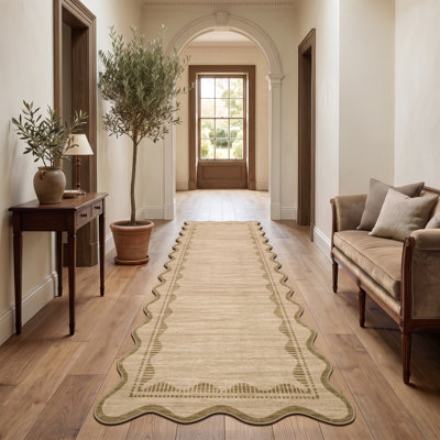 Tapis festonné en fausse laine à bordure festonnée, tapis d'intérieur lavable minimal, tapis antidérapant pliable et antidérapant