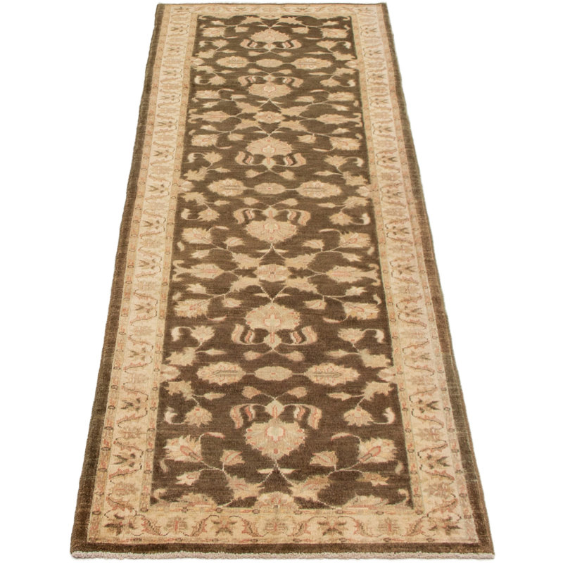 Tapis de bois one-of-kind à la main noué la 2010 ushak brun foncé 3 pi x 10 pi 1 po Yaak