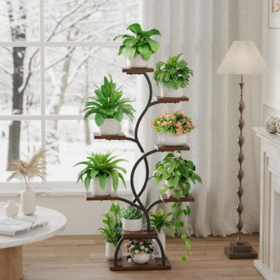 8-Tier Indoor Plant Stand with Grow Light - 49" Tall Corner Shelf for Plants