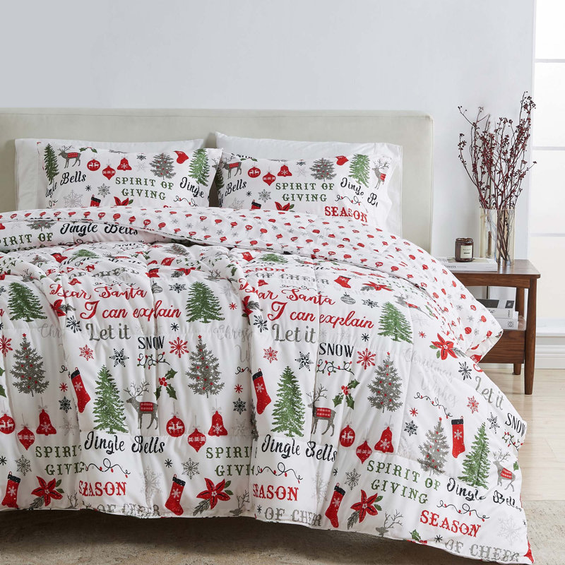 Holiday Printed Down-Alternative Comforter Set with Shams, King Comforter + 2 King Shams, Carol