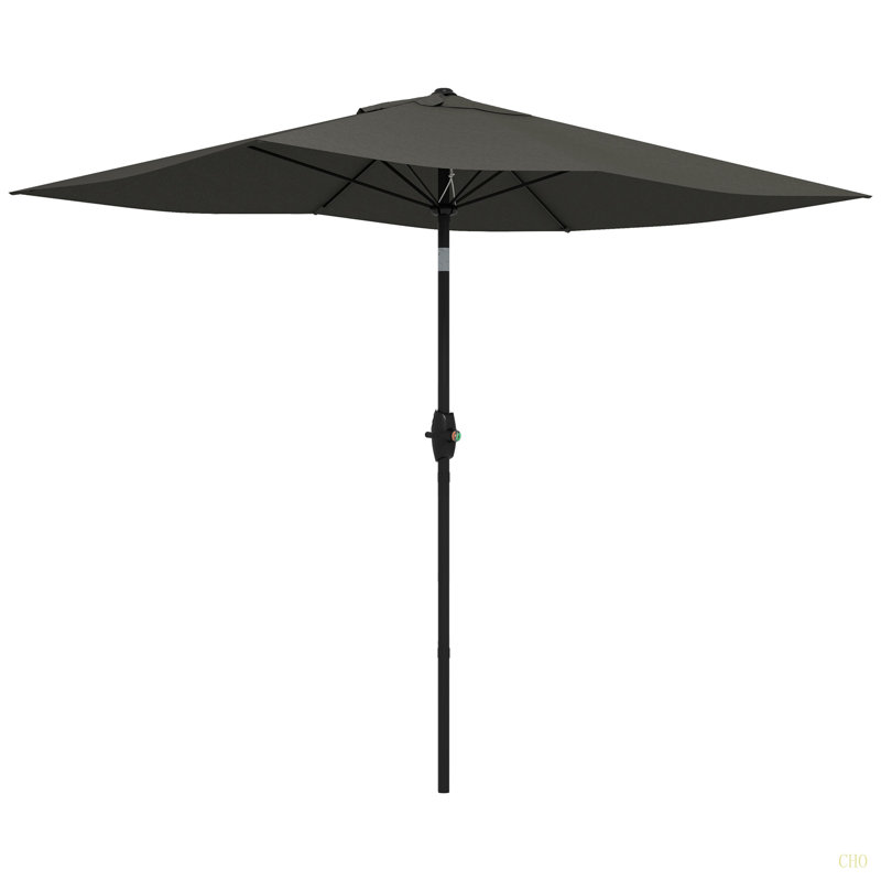 Parasol de marché d'extérieur de 6,5 pi x 10 pi avec manivelle et inclinaison à bouton-poussoir Outsunny, Gris