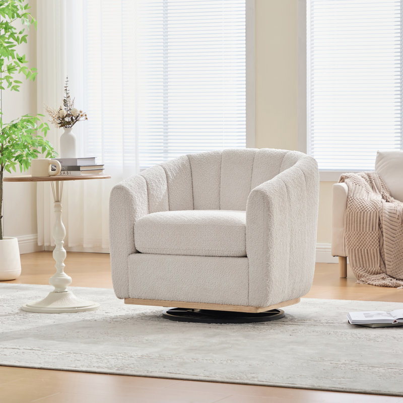 Fauteuil demi-tonneau pivotant surdimensionné rembourré, Ivoire ivoire