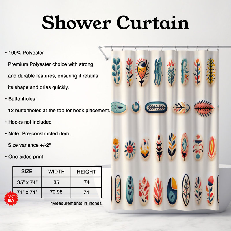 Subtle Petals - Rideau de douche Premium, H 74 po x l 71 po