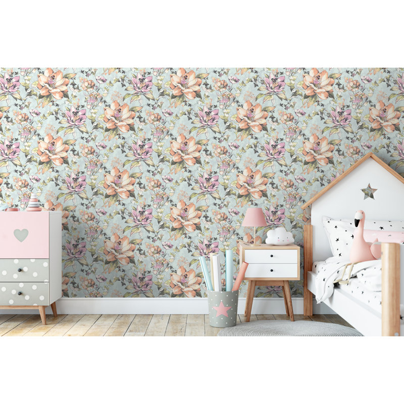 Mikolas 53cm x 10.5cm Matte Wallpaper Roll, Teal