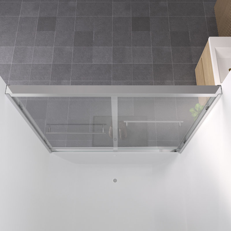 Porte de douche coulissante double Hardware, 56 - 60 "x 58", verre trempé de 6 mm de 1/4 po, cadre en aluminium, performance sûre et fiable pour la salle de bain Porte large de 60 po de conception américaine, facile à installer
