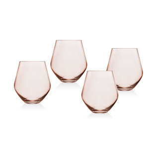 Set of Four Classy Midnight Baby Pink Big Mouth Wine Glasses Bubble Sparkle  Glass Perfect for Any Event 