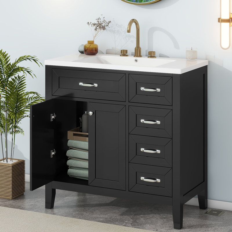 Joannes 35.98'' Single Bathroom Vanity with Top, Black