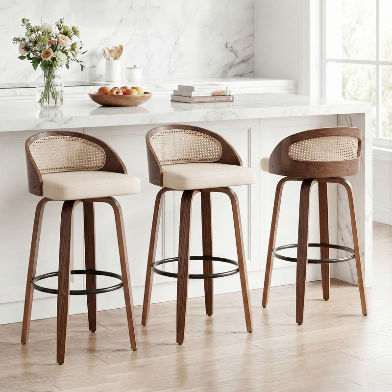 Ensemble de 3 tabourets de bar et de comptoir pivotants modernes Templecorran, Similicuir beige, Bar Stool (30" Seat Height)