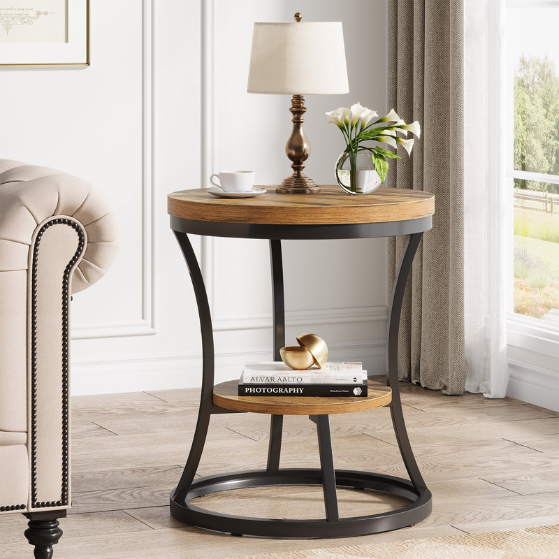 Table de bout Judyne, table d'appoint ronde, Brun rustique, Noir