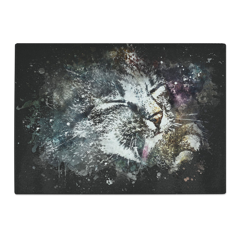 Tempered Glass Cat Licking Its Paw Chopping Board, 20 cm x 28.5 cm